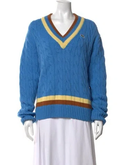 Pre-owned Lacoste Wool V-neck Sweater In Blue