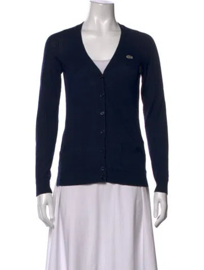 Pre-owned Lacoste Wool V-neck Sweater In Blue
