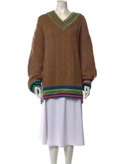 Pre-owned Lacoste Wool V-neck Sweater In Brown