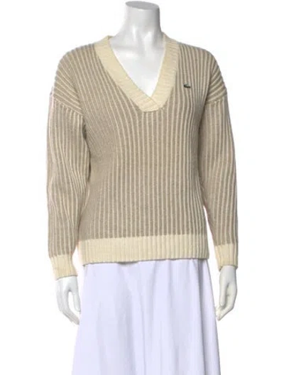Pre-owned Lacoste Wool V-neck Sweater In Neutral