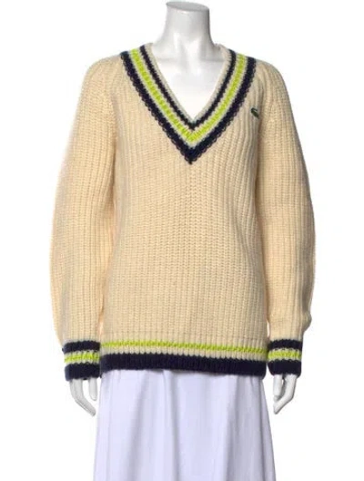 Pre-owned Lacoste Wool V-neck Sweater In Neutrals