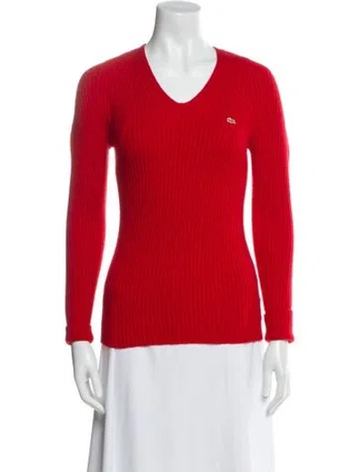 Pre-owned Lacoste Wool V-neck Sweater W/ Tags In Red