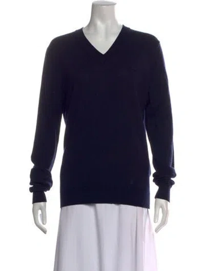 Pre-owned Lacoste Wool V-neck Top In Blue