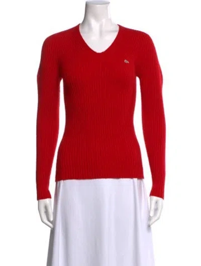 Pre-owned Lacoste Wool V-neck Top In Red