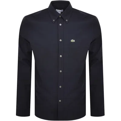 Lacoste Embroidered Crocodile Detail Blue Lino Shirt In Black