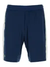 Lacoste Striped Elastic Waistband Shorts With Side Stripes In Blue
