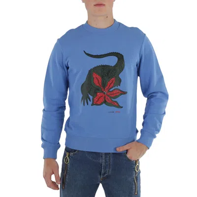 Lacoste X Netflix Cotton Fleece Crocodile Print Sweatshirt In Blue
