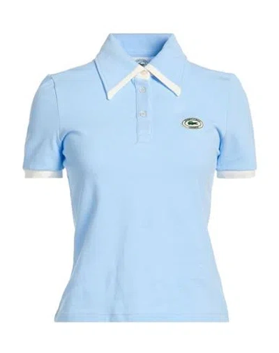 Lacoste X Sporty & Rich Woman Polo Shirt Sky Blue Size 4 Cotton, Elastane