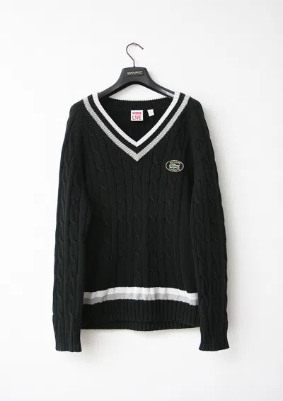 Pre-owned Lacoste X Supreme Lacoste Live Cable Knit V Neck Tennis Sweater In Black