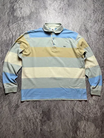 Pre-owned Lacoste X Vintage 12k Lacoste Pastel Color Striped Rugby Blokecore Style Tee In Blue