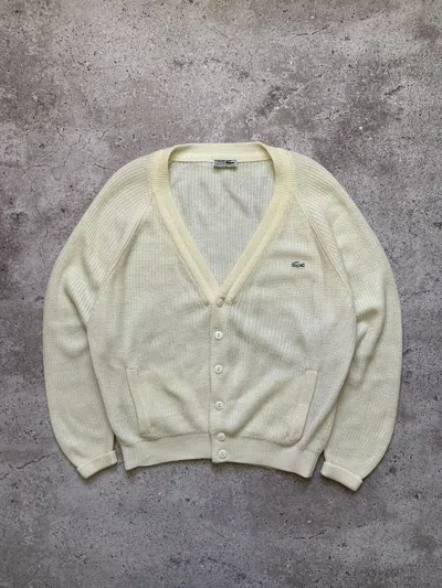 Pre-owned Lacoste X Vintage Chemise Lacoste Vintage 90's Knitted Cardigan V-neck Sweater In White