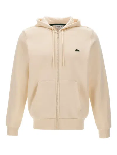 Lacoste Zip-front Logo-patch Hoodie In Brown