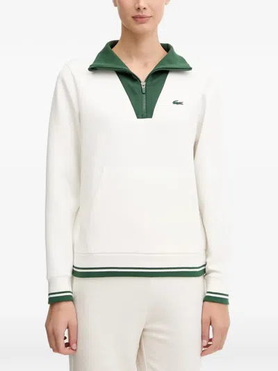 Lacoste Zip Mock-neck Sweater In White