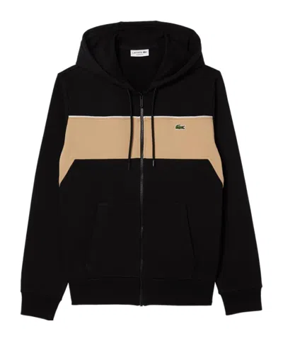 Lacoste Zip-up Colorblock Hooded Hoodie In Black