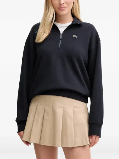 Lacoste Zip-up High-neck Sweater In Black
