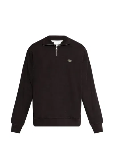 Lacoste Zip-up Logo-patch Sweatshirt In Black
