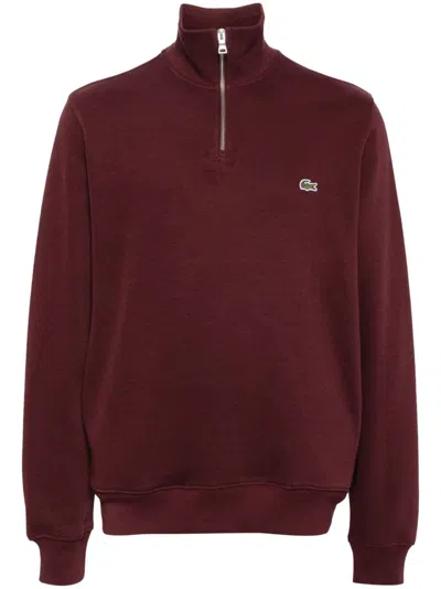 Lacoste Zip-up Mock Neck Sweatshirt In Red