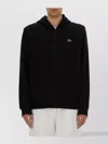 Lacoste Zipper Hoodie Ribbed Cuffs In Black
