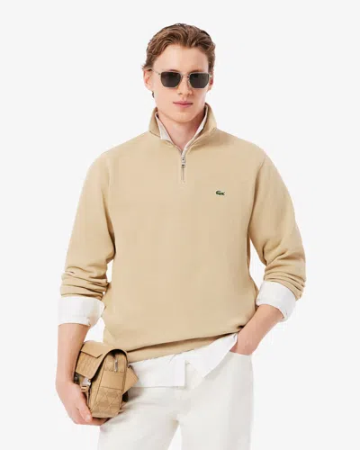 Lacoste Zippered Stand-up Collar Cotton Sweatshirt In Brown