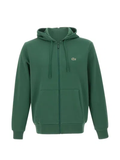 Lacoste Zip-up Logo-patch Hoodie In Green