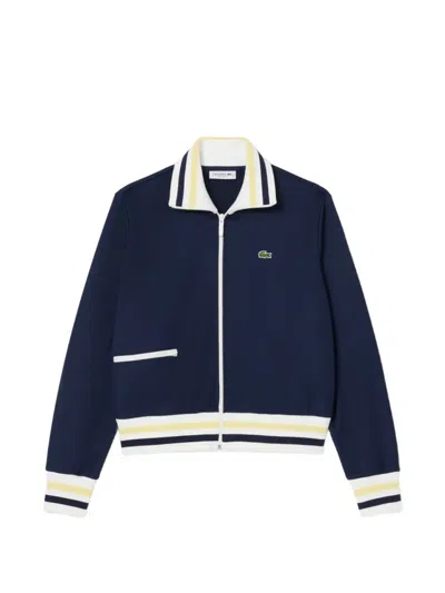Lacoste Zip-up Striped Sweatshirt In Blue