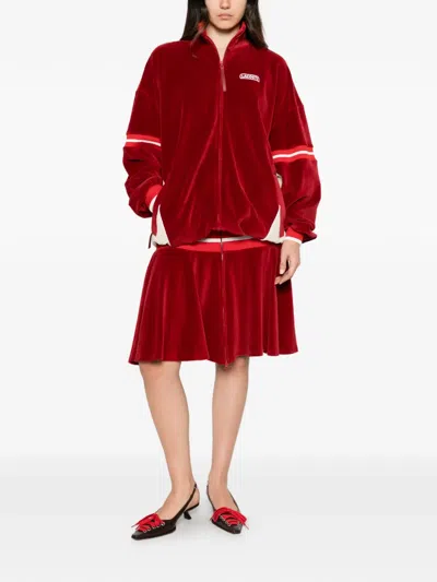 Lacoste Zip-up Velvet Mini Dress In Red