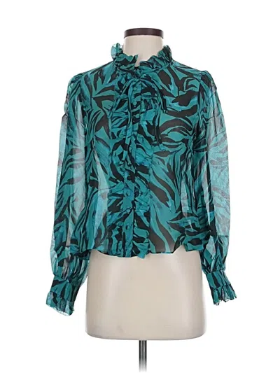 Ladaire Long Sleeve Silk Top Teal Tie Neck Tops In Blue