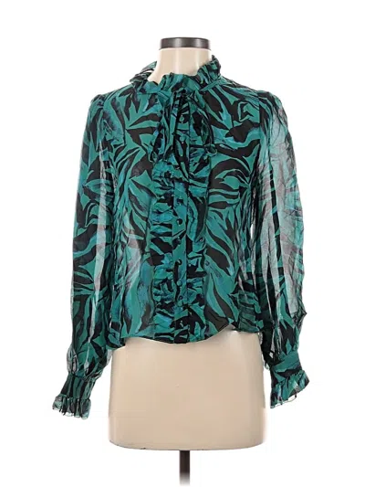 Ladaire Long Sleeve Silk Top Teal Tie Neck Tops In Blue