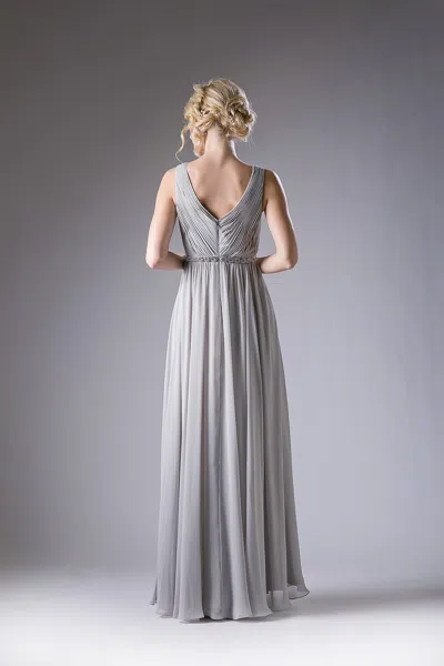 Ladivine 1001 Pleated Long Formal Beaded A Line Prom Dress In Gray