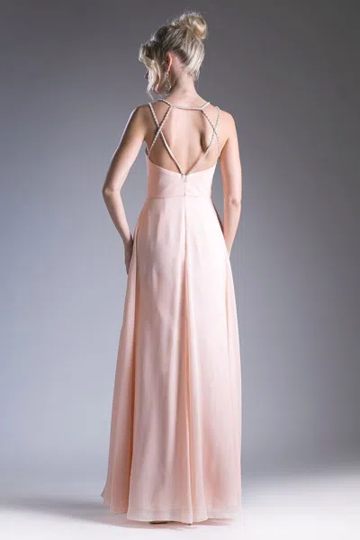 Ladivine 1012 Long Formal Beaded A Line Evening Dress In Pink