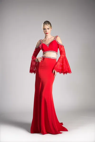 Ladivine 13114 Long Fitted Two Piece Formal Dress In Red
