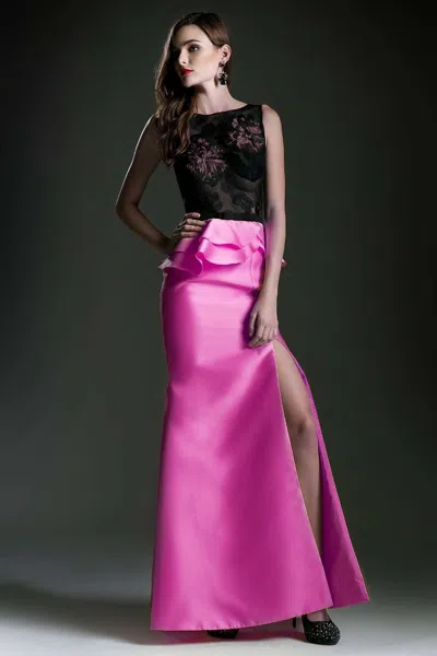 Ladivine 15088 Long Formal Lace Applique Evening Dress In Pink