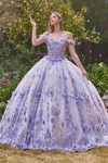 Ladivine 15704 Ball Gown Long Glitter Floral Quinceanera Dress In Purple