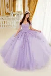 Ladivine 15709 Long Layered Ball Gown Lace Quinceanera Dress In Purple