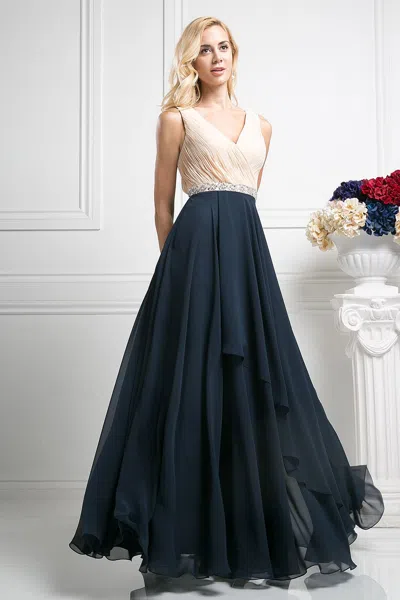 Ladivine 1968 Long Prom Beaded A Line Formal Dress In Blue