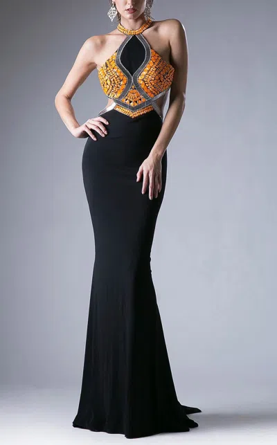 Ladivine 5012 Long Formal Beaded Evening Fitted Prom Dress In Black