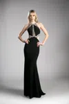 Ladivine 62139 Beaded Long Formal Fitted Prom Dress In Black