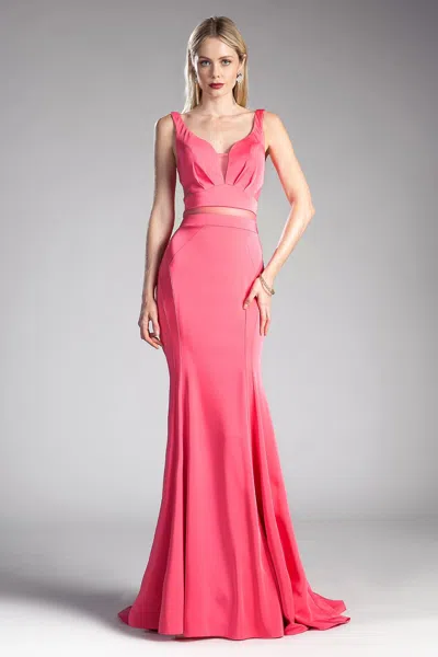 Ladivine 62454 Formal Long Ruffled Prom Dress In Pink