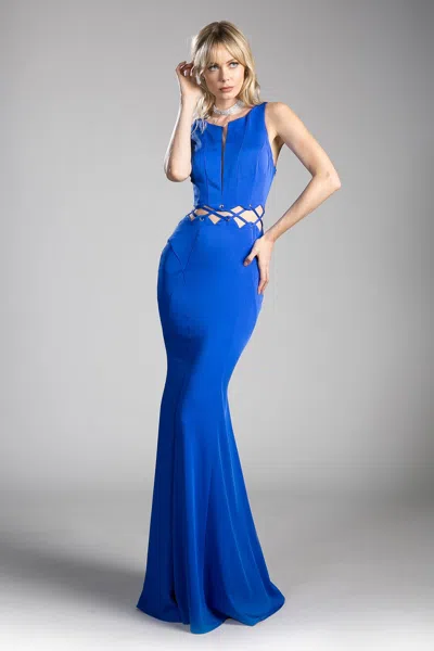 Ladivine 6485 Long Formal Evening Fitted Prom Dress In Blue