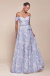 Ladivine 7441 Long A Line Floral Printed Formal Prom Dress In Blue