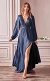 Ladivine 7475 Formal Long Sleeve Dress Evening Gown In Blue