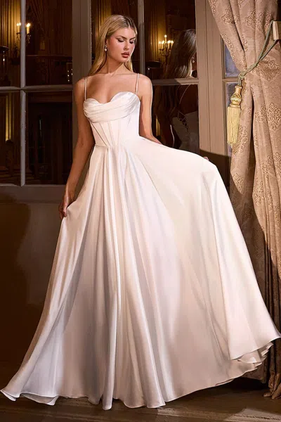 Ladivine 7481w Long Wedding A Line Dress In White