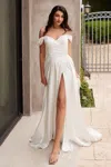 Ladivine 7493w Long Bridal A Line Simple Wedding Dress In White