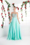 Ladivine 8107 Long Beaded A Line Formal Evening Dress In Green