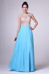 Ladivine 8733 Sequin Beaded A Line Long Formal Prom Dress In Blue
