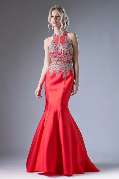 Ladivine 8934 Mermaid Lace Long Formal Fitted Evening Prom Dress In Red