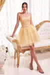 Ladivine 9310 Homecoming Short Pleated A Line Cocktail Dress In Gold