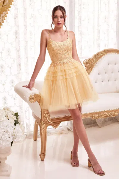 Ladivine 9310 Homecoming Short Pleated A Line Cocktail Dress In Gold