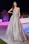 Ladivine 996 Long Layered Glittered Ball Gown In Silver