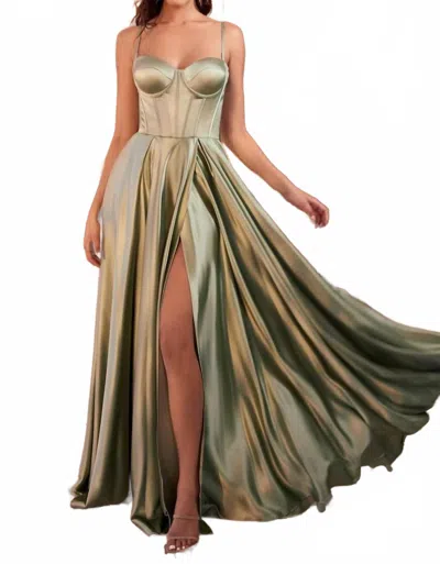 Ladivine A-line Bustier Maxi Dress In Sage In Green